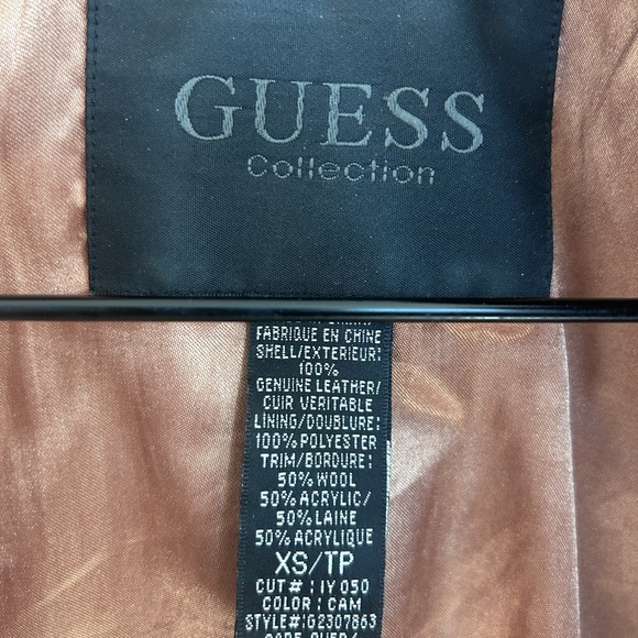 VINTAGE Guess Leather Bomber Jacket - Tan - Size XS - Y2K - Picture 5 of 6